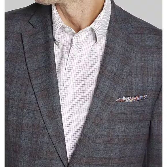 Jos A‎ BANK Windowpane Sportcoat Blazer Jacket Size 44R Grey Plaid D070405 16WC - Picture 4 of 9